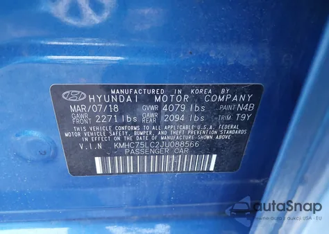 2018 Hyundai Ioniq Sel z USA, uszkodzony, nr VIN KMHC75LC2JU088566